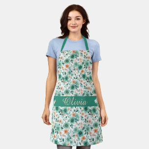 Vintage Spring Green Floral Personalized Apron