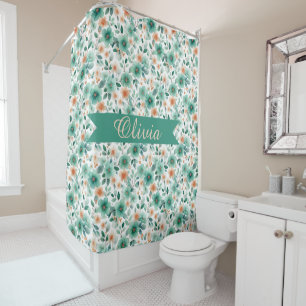 Vintage Spring Green Floral Personalized Shower Curtain