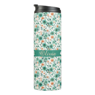 Vintage Spring Green Floral Personalized Thermal Tumbler