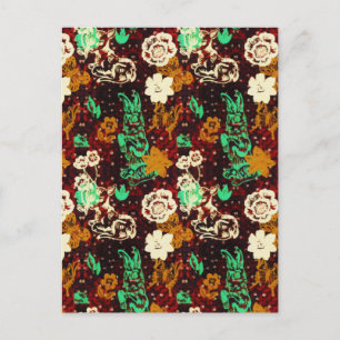 Vintage Spring Greenery Garden Rabbit Flowers Postcard