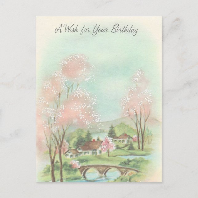 Vintage Spring Meadow Birthday Wish Postcard (Front)