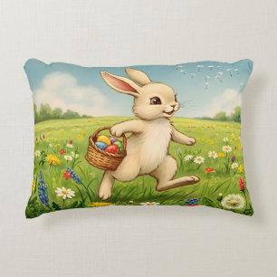 Vintage Spring Meadow Easter Bunny Accent Pillow
