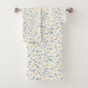 Vintage Spring Modern Farmhouse Daisy Pattern Bath Towel Set