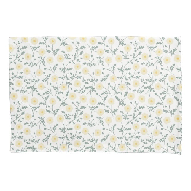 Vintage Spring Modern Farmhouse Daisy Pattern Pillow Case (Front)