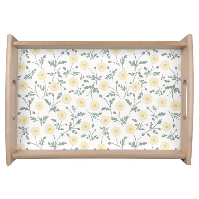 Vintage Spring Modern Farmhouse Daisy Pattern Serving Tray (Front)