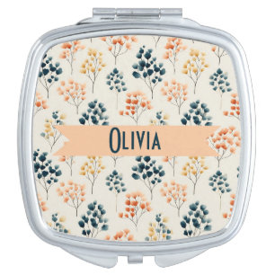 Vintage Spring Orange and Green Botanical Name Compact Mirror