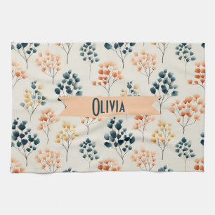 Vintage Spring Orange and Green Botanical Name Kitchen Towel