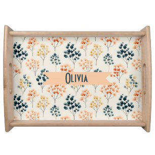 Vintage Spring Orange and Green Botanical Name Serving Tray