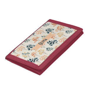 Vintage Spring Orange and Green Botanical Name Tri-fold Wallet