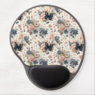 Vintage Spring Pink and Blue Florals & Butterfly Gel Mouse Pad