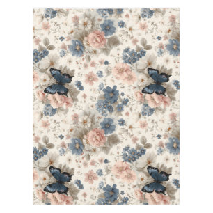 Vintage Spring Pink and Blue Florals & Butterfly Tablecloth