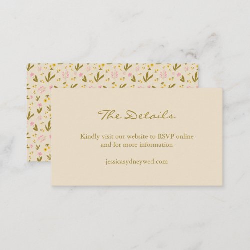 Vintage Spring Pink Green Floral Wedding Website Enclosure Card