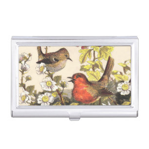 Vintage Spring Robin Songbirds Botanical Floral Business Card Case