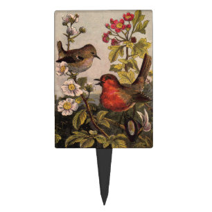 Vintage Spring Robin Songbirds Botanical Floral Cake Topper
