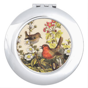 Vintage Spring Robin Songbirds Botanical Floral Mirror For Makeup