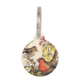 Vintage Spring Robin Songbirds Botanical Floral Pet Tag