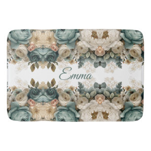 Vintage Spring Rose Garden Personalized Bath Mat