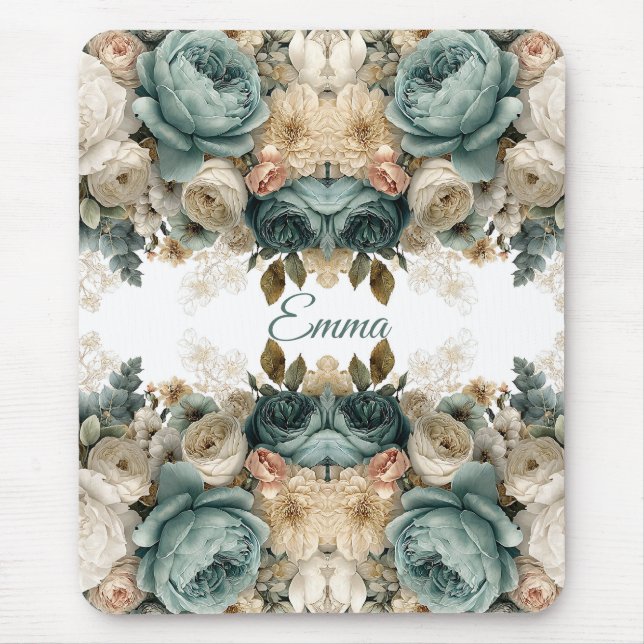 Vintage Spring Rose Garden Personalized Mouse Pad (Front)