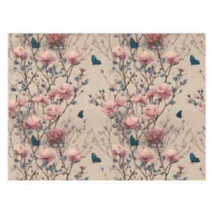 Vintage Spring Roses with Blue Butterflies Tablecloth