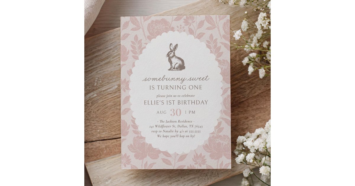 Vintage Spring Some Bunny 1st Birthday Invitation