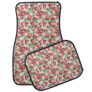 Vintage Spring Strawberry Hand-Drawn Retro Pink Car Floor Mat