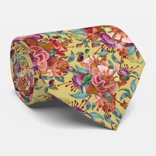 Vintage Spring Watercolor Fuchsia Blooms Neck Tie