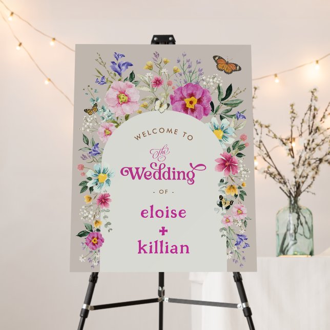 Vintage Spring Wildflower Meadow Wedding Welcome Foam Board (In Situ (Stand))