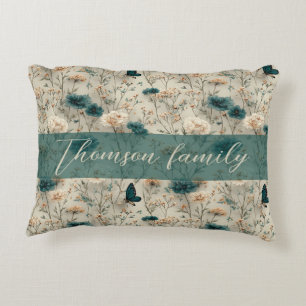 Vintage Spring Wildflowers & Butterfly for Family Accent Pillow