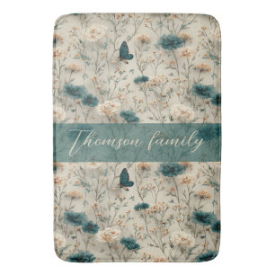 Vintage Spring Wildflowers & Butterfly for Family Bath Mat