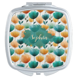 Vintage Spring Yellow and Green Floral Compact Mirror