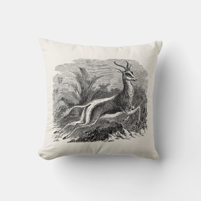 Vintage Springbok Antelope Gazelle Personalized Throw Pillow (Front)