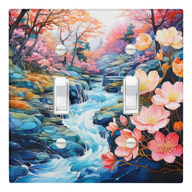 Vintage Springtime Creek Illustration Art Light Switch Cover (In Situ)
