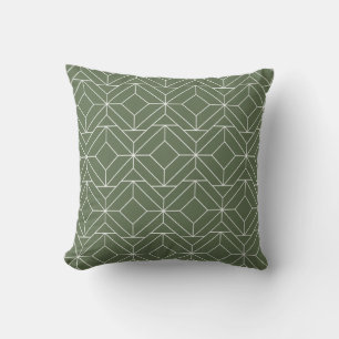 Vintage square geometric pattern Olive green Throw Pillow