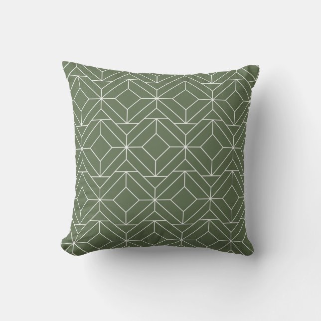 Vintage square geometric pattern | Olive green Throw Pillow (Front)