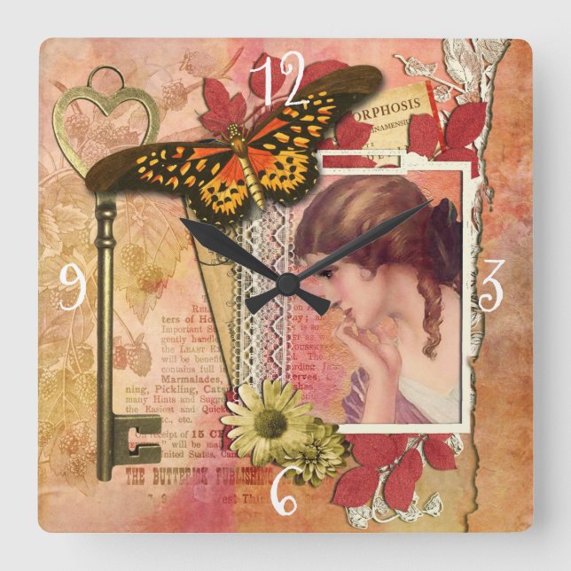 Vintage Square Wall Clock (Front)