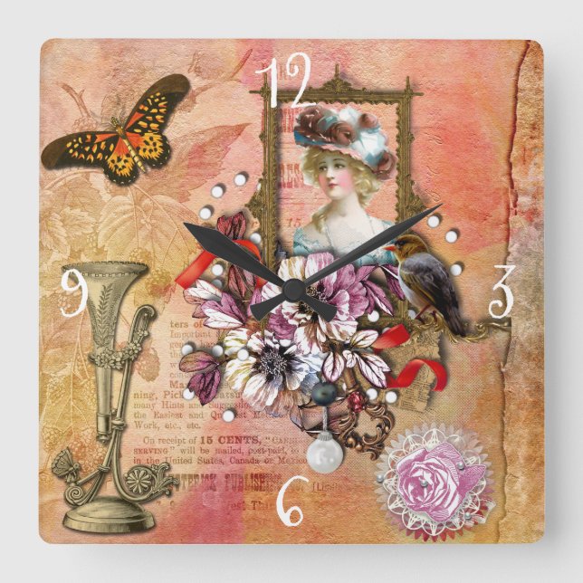 Vintage Square Wall Clock (Front)