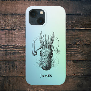 Vintage Squid on Soft Aqua Gradient with Name iPhone 13 Mini Case
