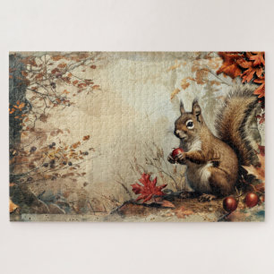 Vintage Squirrel and Acorns in Autumn 20x30 Jigsaw Puzzle