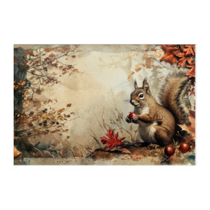 Vintage Squirrel and Acorns in Autumn 36x24 Acrylic Print