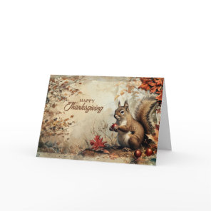Vintage Squirrel and Acorns in Autumn Thanksgiving Holiday Card
