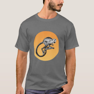 Vintage Squirrel Monkey Drawing and Stylized Sun T-Shirt