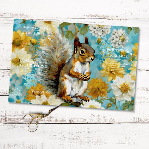 Vintage Squirrel Rustic Floral Decoupage  Tissue Paper