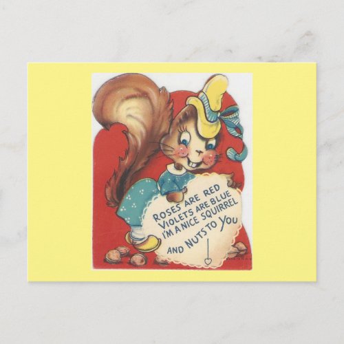 Vintage Squirrel Valentine Holiday Postcard