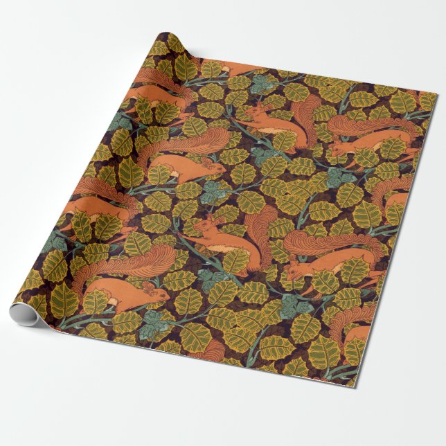 Vintage Squirrel Wrapping Paper (Unrolled)