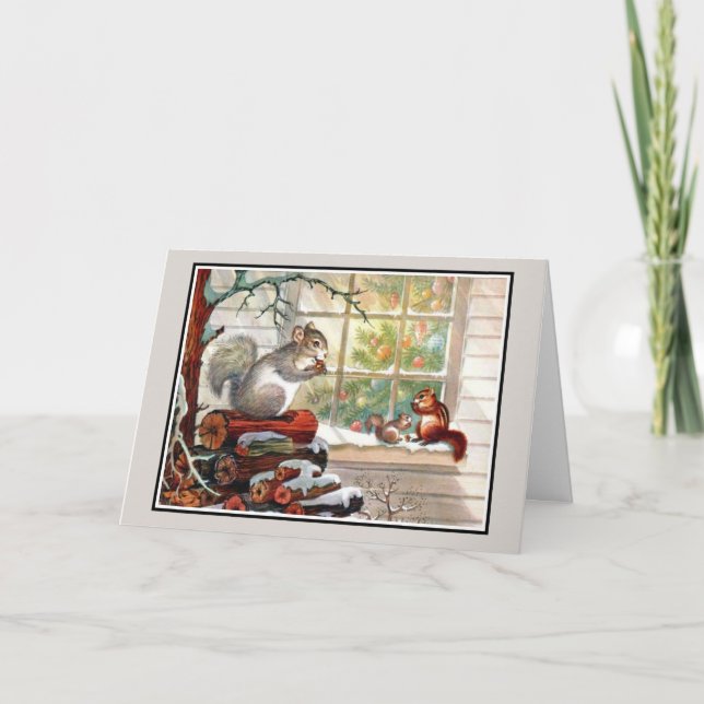 Vintage Squirrels and Chipmunk Christmas Card (Front)