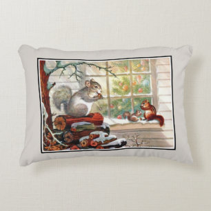 Vintage Squirrels and Chipmunk Christmas Pillow