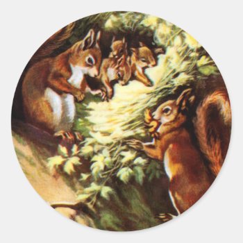 Vintage Squirrels Classic Round Sticker by stellerangel at Zazzle