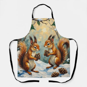Vintage Squirrels Gathering Pinecones Christmas Apron