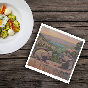 Vintage Squirrels Mountain Scene Paper Napkins