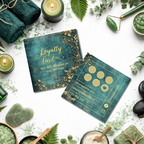 Vintage sript Emerald Green Gold and Black  Loyalty Card